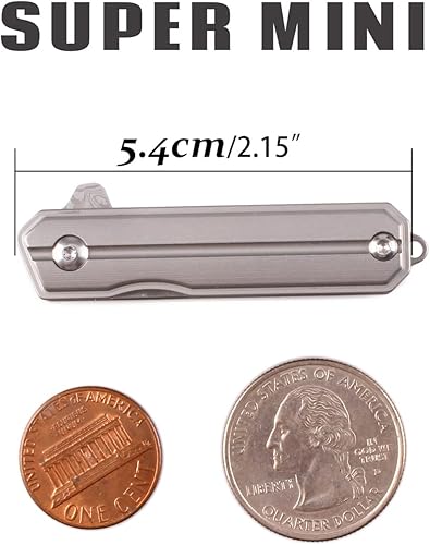 Miniatura 5 de Samior HY004 Mini cuchillo de bolsillo con mango de titanio, hoja de damasco de 1.4 pulgadas, llavero de cuello utilitario EDC cuchillos para