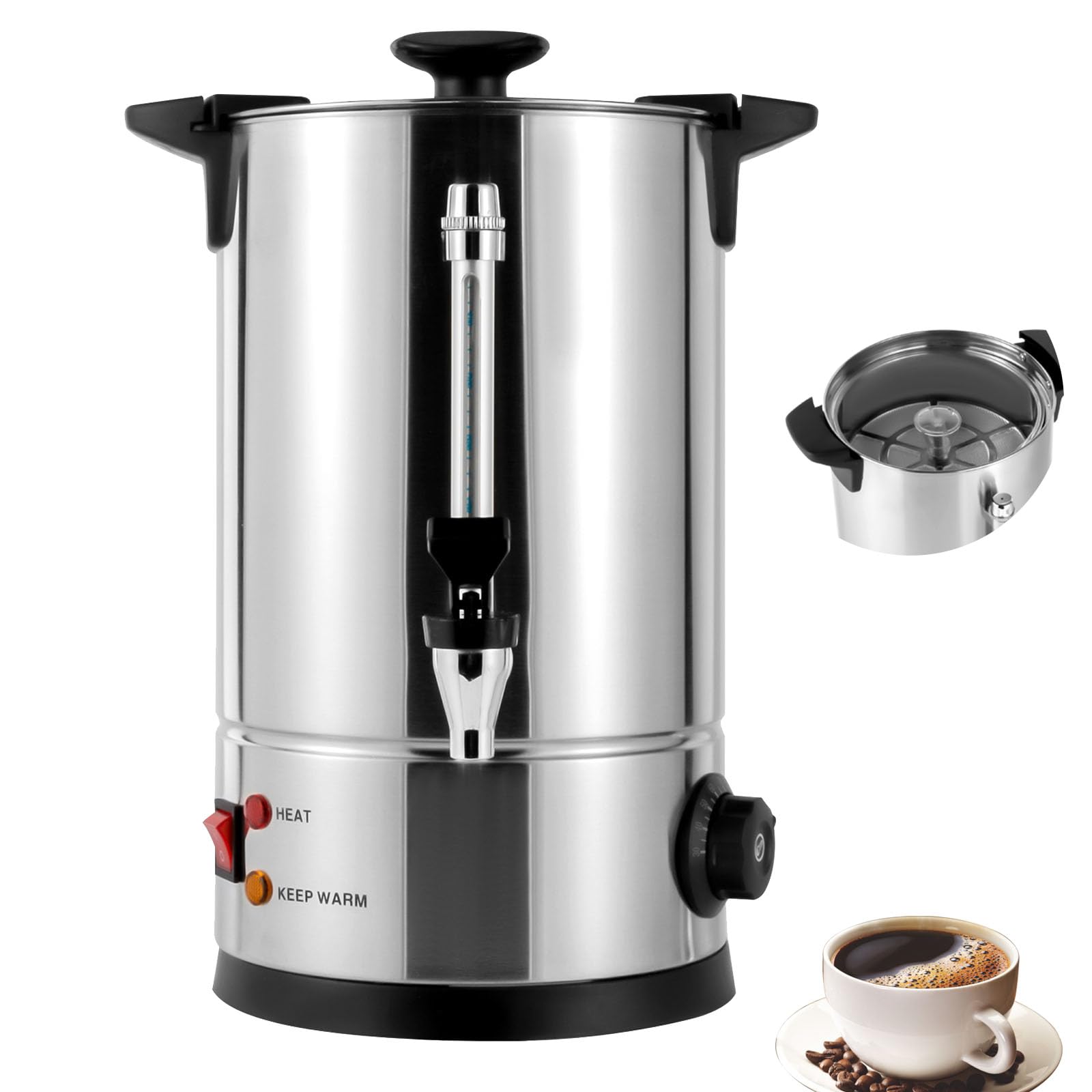 JAYGOVAN Commercial Coffee Urn 40 Cups/8L Stainless Steel Large Coffee Dispenser 1000W 110V Electric Coffee Maker Urn with Thermometer, Electric Hot Water Urn for Wedding, Party, Catering Events