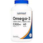 Nutricost Omega 3 Fish Oil - 2500MG, 120 Softgels (40 Serv) - Fish Oil, Wild Caught! 1200mg EPA 850mg DHA - Non-GMO, Gluten Free