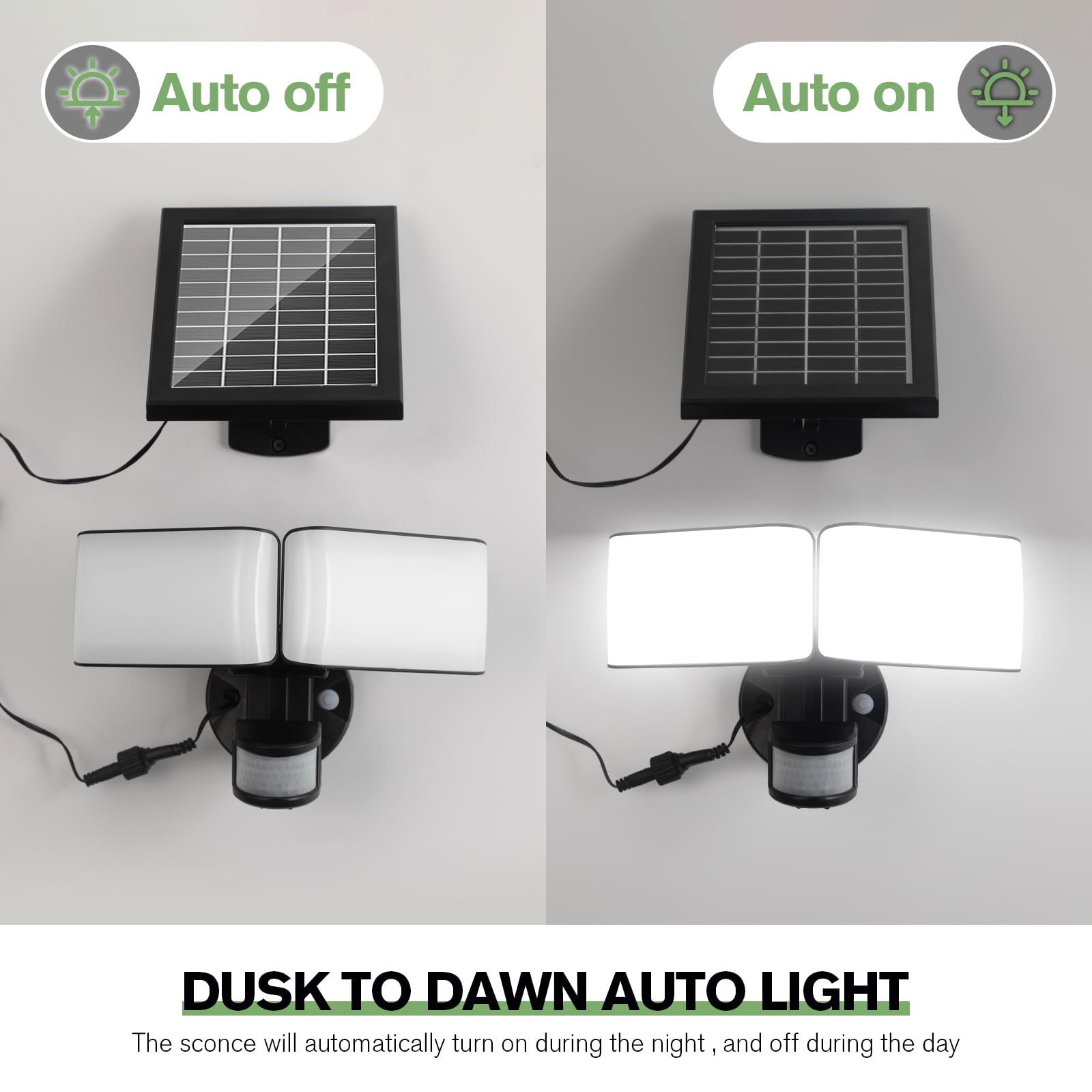 wisdom line Lampione Solare LED Esterno 2400mAh Faretti Solari 100 LED 1000LM Faro Led Esterno con Pannello Solare e Sensore di Movimento 6500K Luci Lampione Lampada Garage Giardino - 1 Pezzi