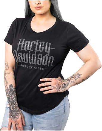 Harley-Davidson Womens Electricity Embellished Scoop Neck Short Sleeve Tee
