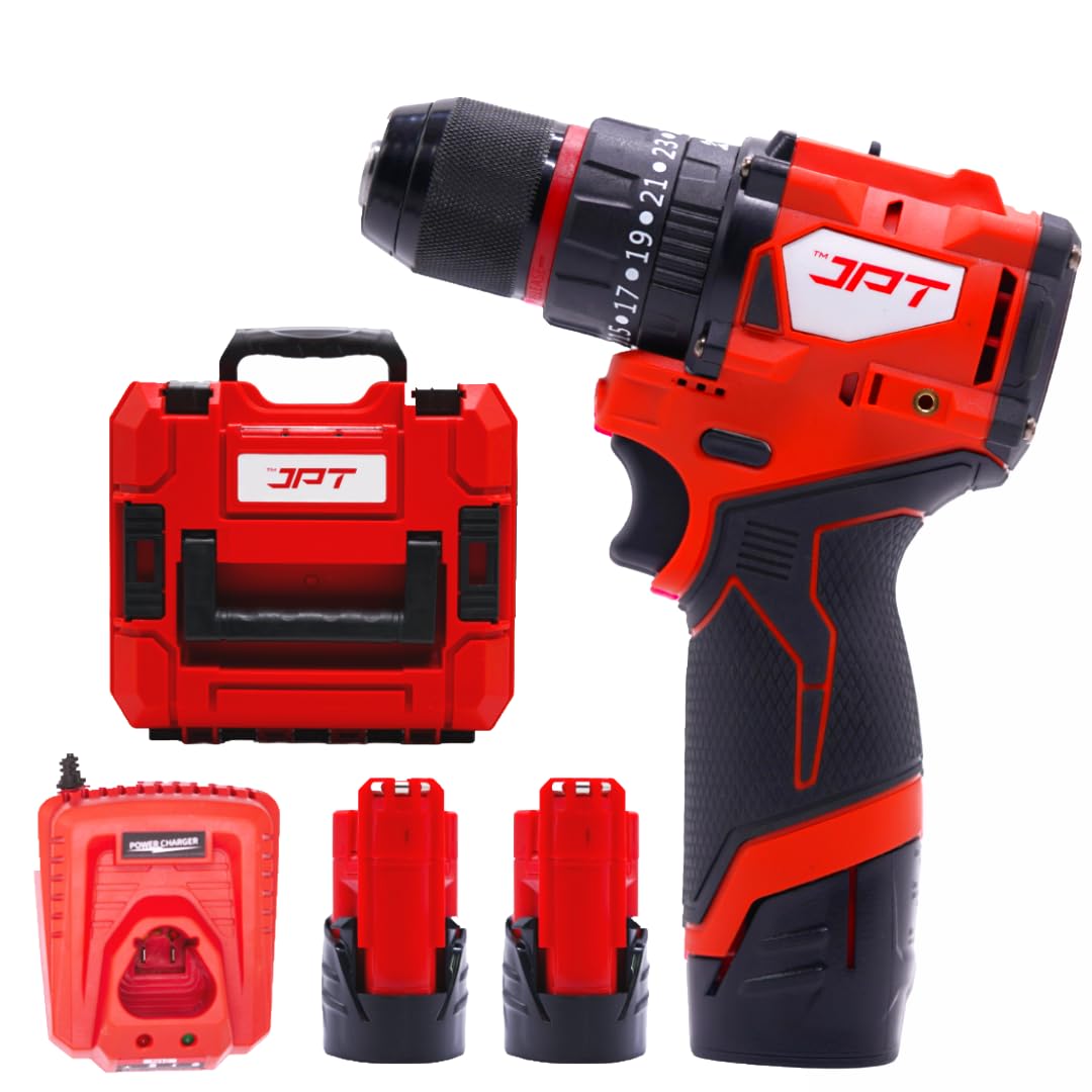 JPT Pro Series 12v Heavy-Duty Brushless Drill Machine | 65N.M Torque | 0-1750RPM Speed | 25+3 Torque Setting | 10MM Metal Keyless Chuck | 2000mAh Battery with Fast Charger-image-1
