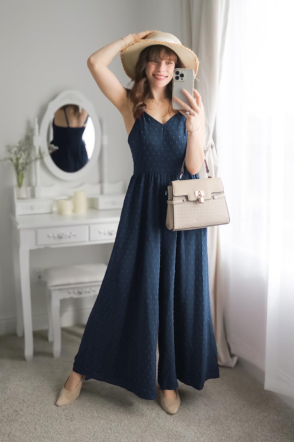 Monos de pierna ancha para mujer elegante verano casual LAISHEN Mameluco con bolsillos