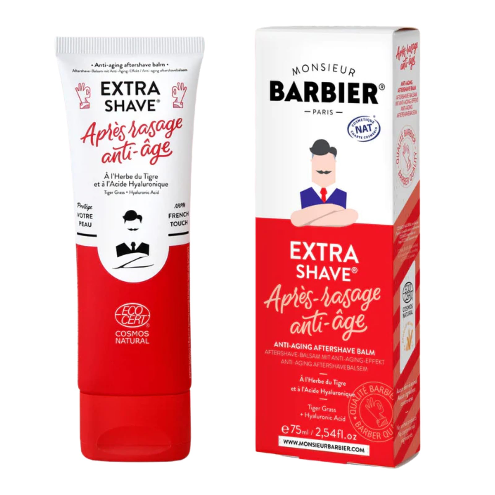 MONSIEUR BARBIER Anti Aging Aftershave Balm | Moisturizing & Nourishing for Beards Daily Hyaluronic Acid Soothes Face After Shaving Eliminates Razor Burn for Smooth Finish Vegan Made in France 75ml