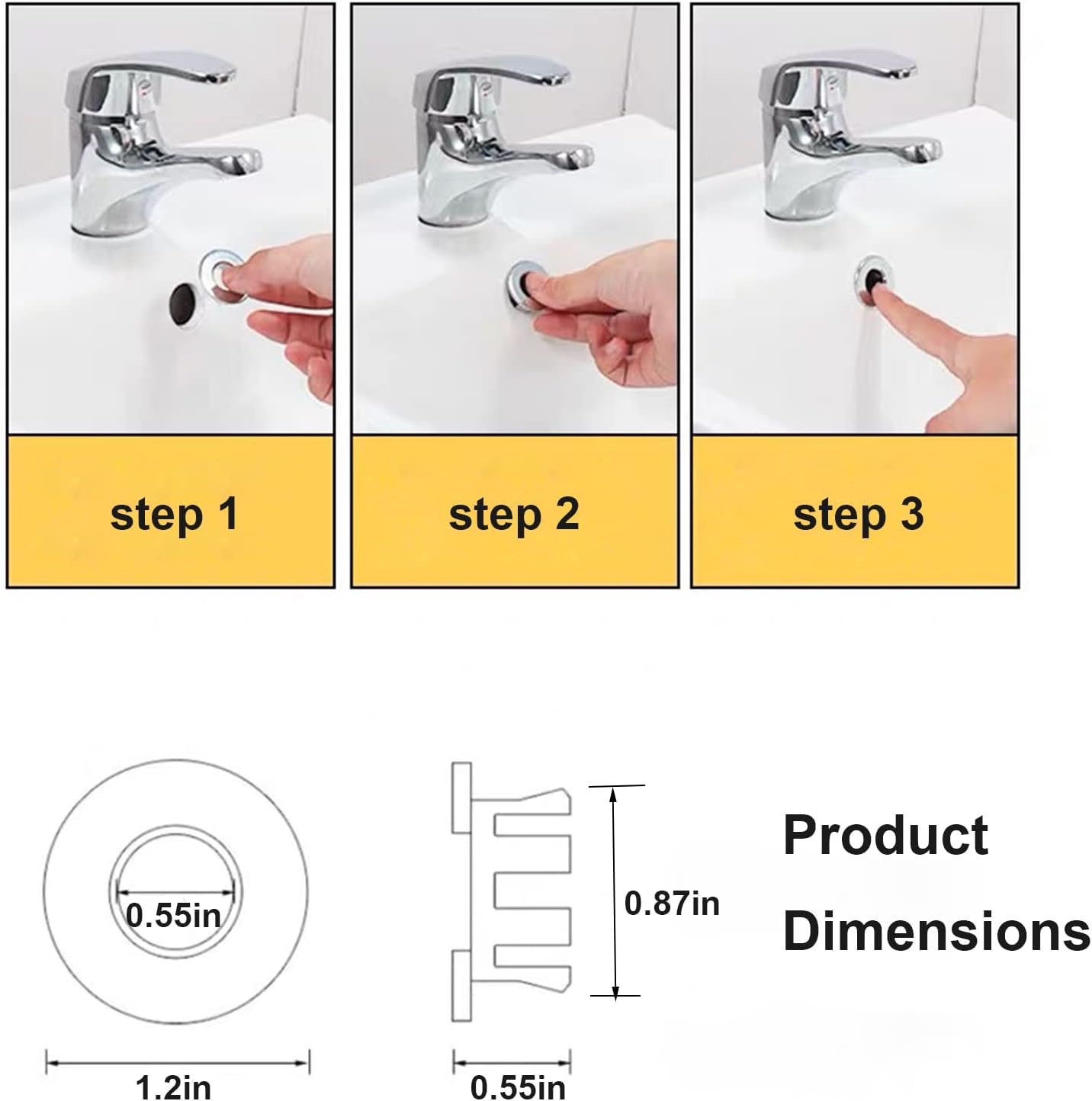 2 Pack Sink Overflow Ring Chrome Bathroom Vanity Sink Overflow Cover Insert in Round Trim Cap Brass Material