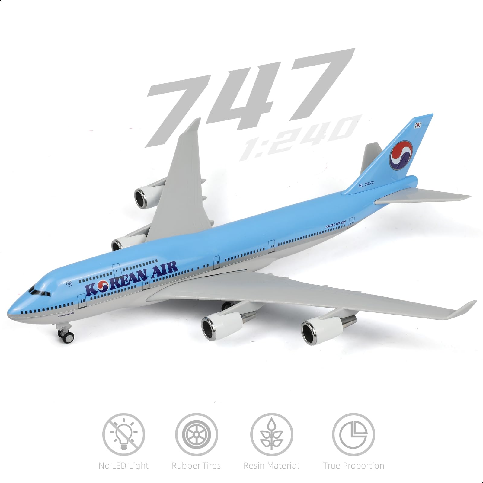 1/240 Korea Południowa 747, model samolotu dla Boeinga 747, model samolotu ze stojakiem (długość 30 cm), wstępnie przygotowany zestaw modelarski dla dorosłych - kreatywne prezenty z lotnicy