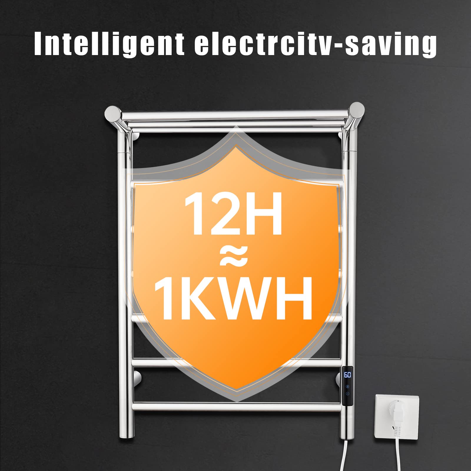 QL Handtuchwärmer Elektrischer 145W Mit Timer Stufenlos 680 x 500 mm Silber | 304 Edelstahl,Intelligenter Touchscreen, Thermostat 55°C,12h≈1kWh,Automatische abschaltung für hohe spannung,für Badezimmer
