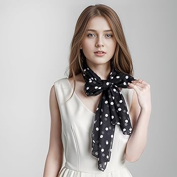Pistha Long Polka Dot Black and White Scarf - 50s Chiffon