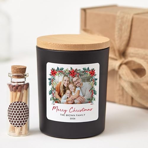 Personalized Christmas Photo Candle for Families, Merry Christmas 2026 Holiday