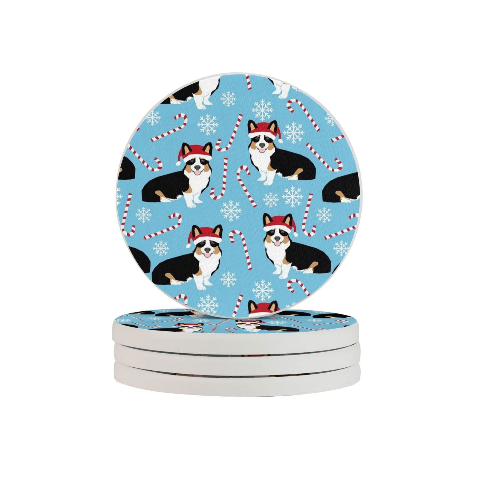 Corgi Christmas Six Piece Coaster Heat-Resistant Reusable Saucers for Drinks Wine Glasses Plants Cups Mugs