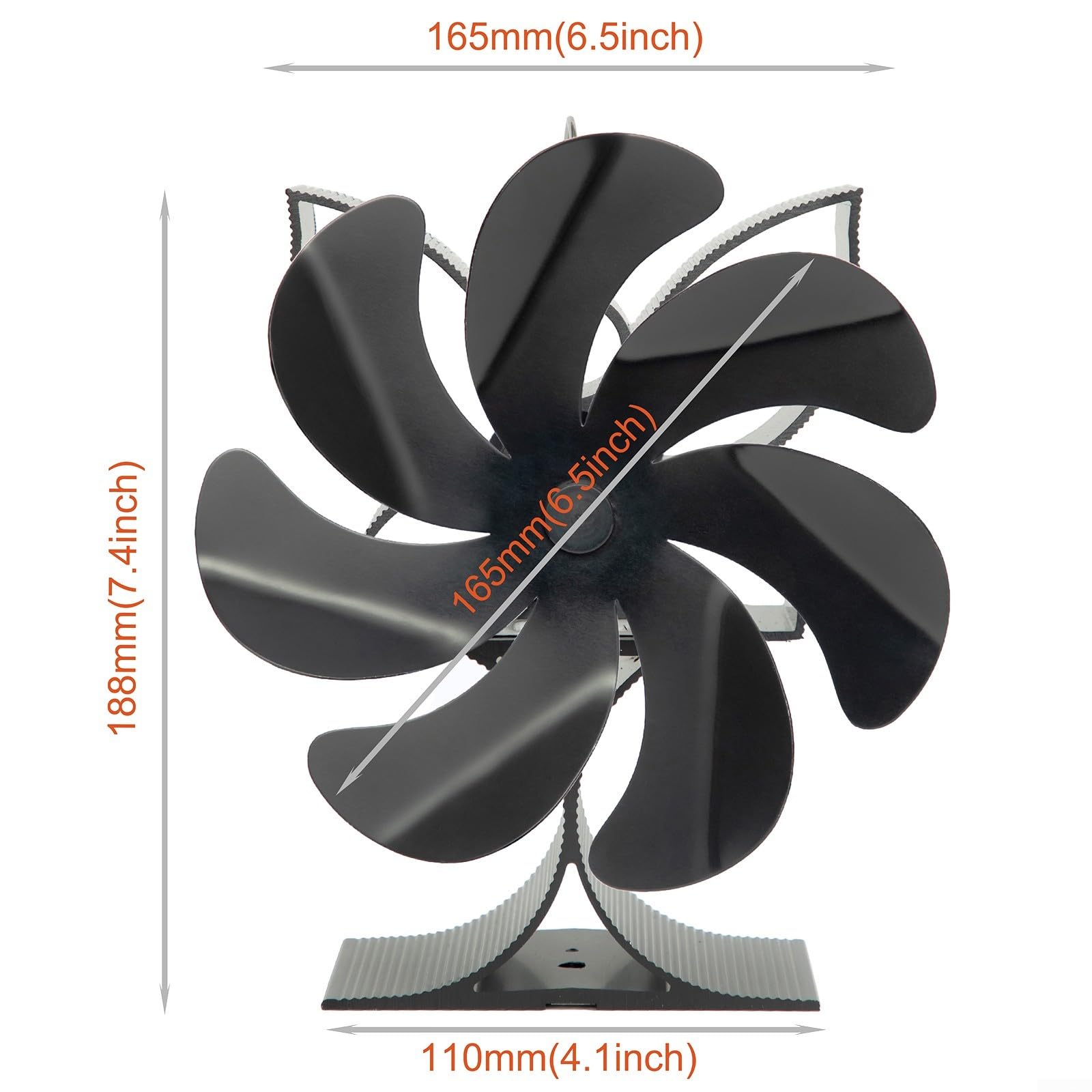 Ofenventilator, 7 Flügel, Kaminventilatoren, stromlos, leiser Betrieb, Holzofen-Ventilator für Zuhause, Holzofen, Kamine