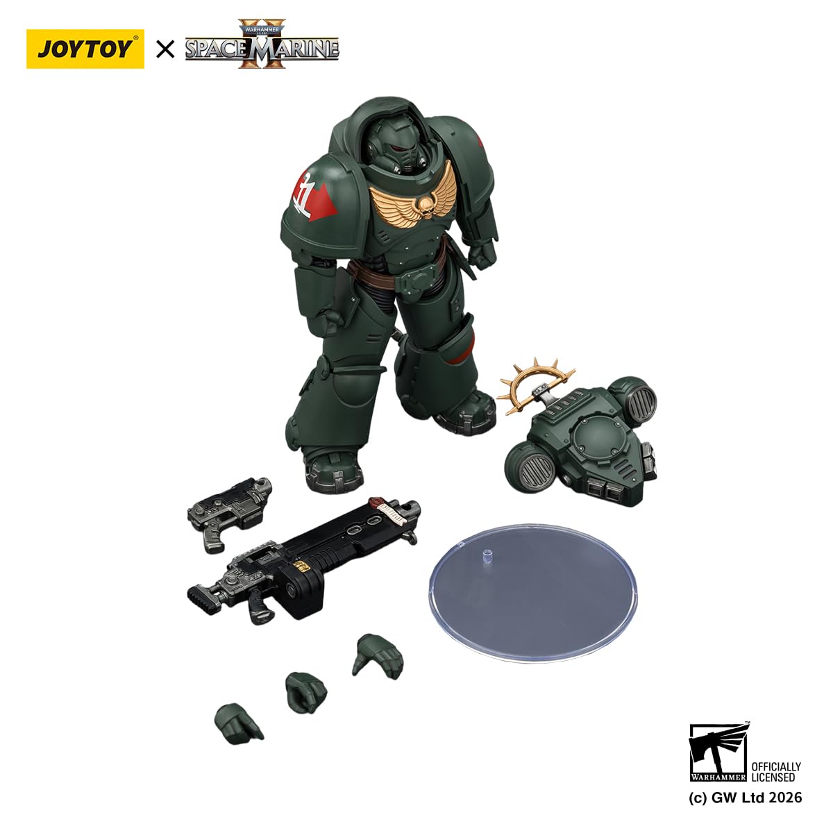 JOYTOY Dark Angels Warhammer 40k 1/18 figurka gra edycja Dark Angels ciężki orędownik z ciężkim karabinem śrubowym i pistoletem śrubowym, prezenty kolekcjonerskie, zabawki dla dzieci w wieku 15+ i