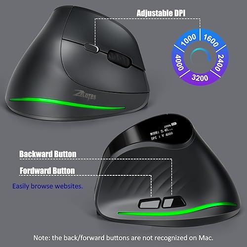 Miniatura 6 de TRELC Ratón ergonómico inalámbrico con pantalla OLED, mouse vertical silencioso recargable para conexión de 4 dispositivos (BT+2.4GHz), 4000 DPI, 7