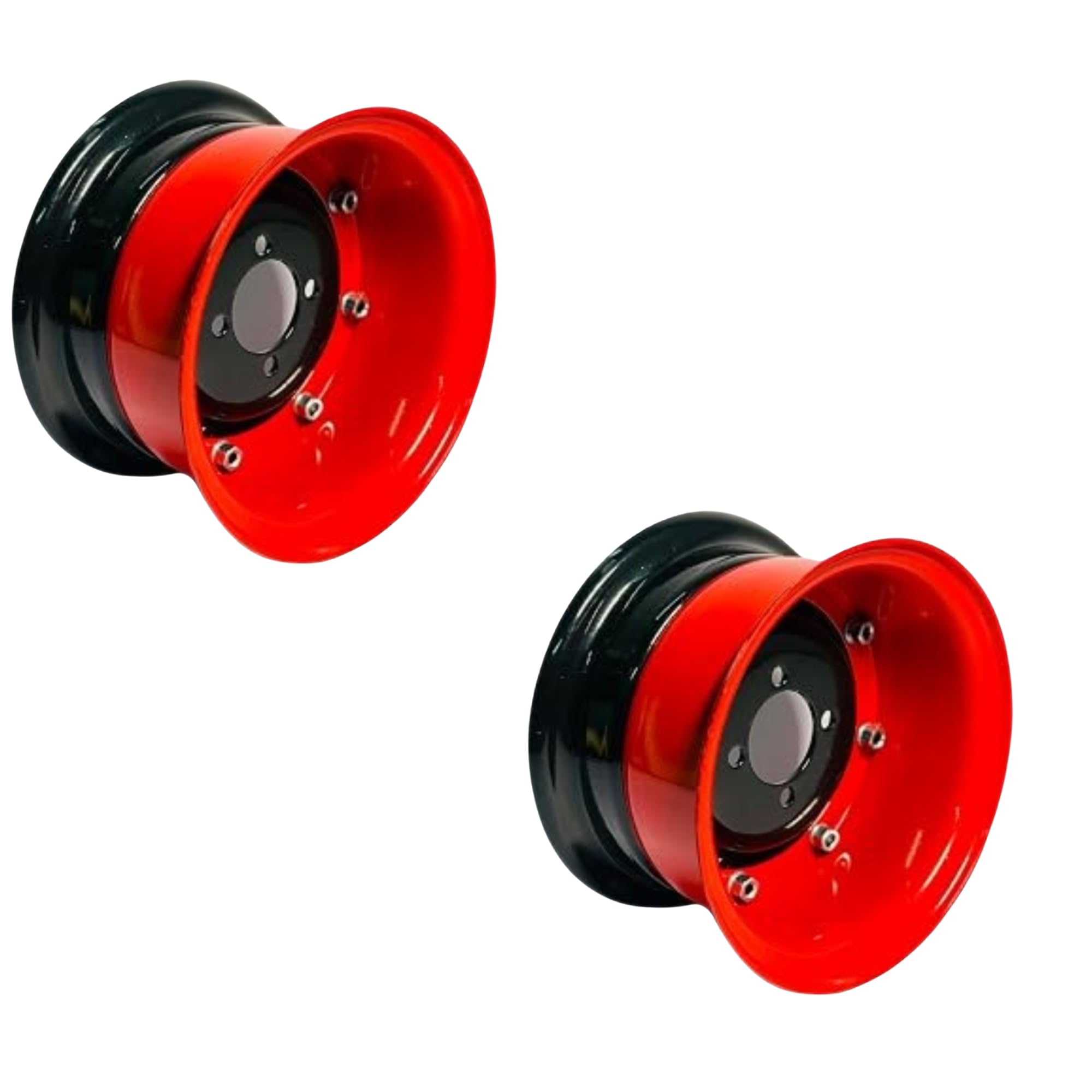 Heavy Duty Steel Wheel Rim for Compatible 3 Wheeler Vehicles | Two-Tone Black & Red Finish | Bolted Hub Design | Pack of 2-image-41