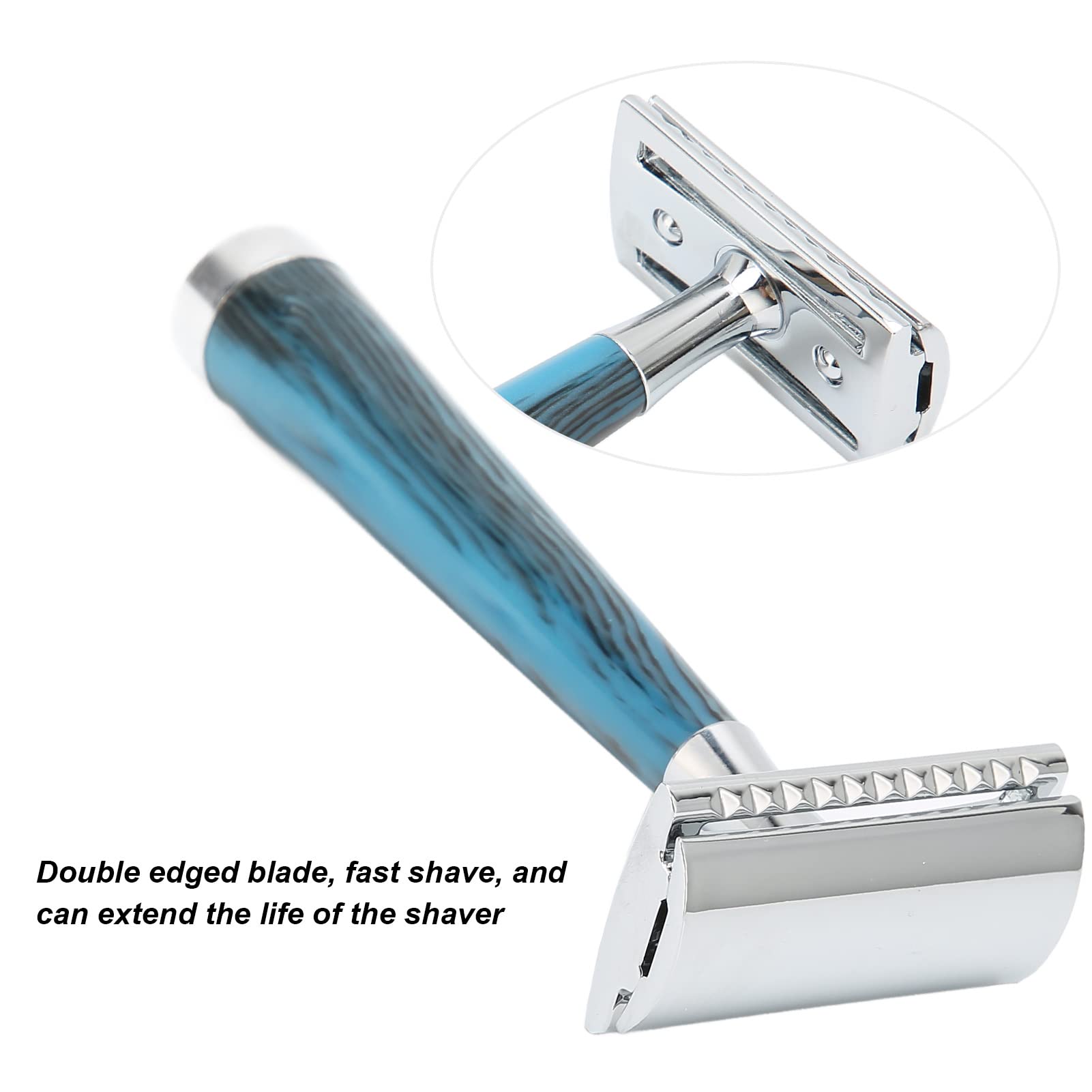 Brrnoo Maquinilla de Afeitar de Seguridad Vintage Azul, Afeitadora Manual de Doble Filo con Largo, Deslizamiento Estable y Afeitado Cómodo for Cara Cuerpo Piernas Cabeza