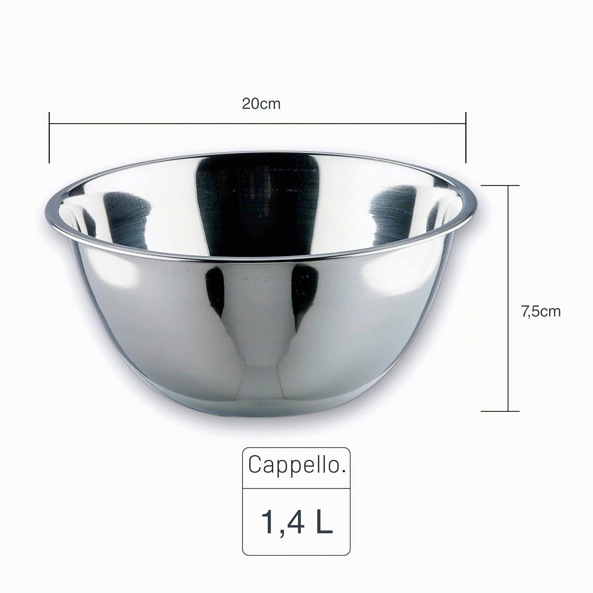 LACOR Garinox Ciotola Conica, Ciotola per Alimenti, Insalatiera, Contenitore per Alimenti, Acciaio Inox, 20 cm, Capacità, 1,4 L, 14019