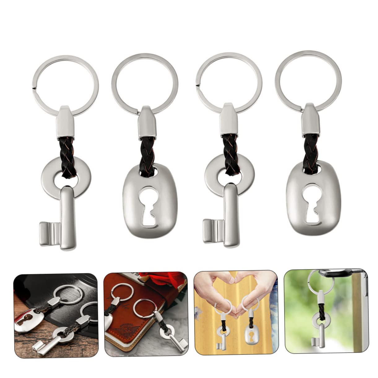 BESTYASH Paar Schlüsselanhänger Handy-armband Zur Diebstahlsicherung Schlüsseltasche Auto Schlüssel Halter Paargeschenke Tasche Schlüsselanhänger Silver Geflochtenes Seil