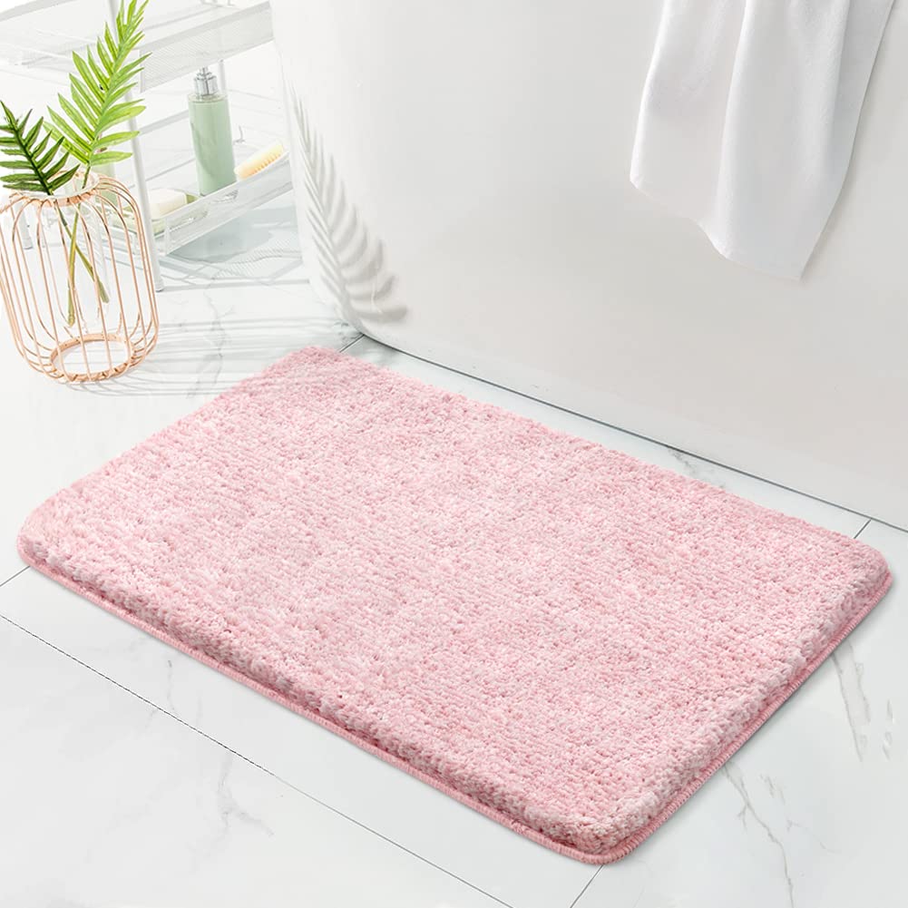 KMSON Fluffy Bath Rugs for Bathroom, Luxury Soft Shaggy Shower Rug, Non Slip Water Absorbent Bath Mat, Machine Washable Quick Dry Bedroom Living Room Door Mat (Pink, 20" x 32") — image 1