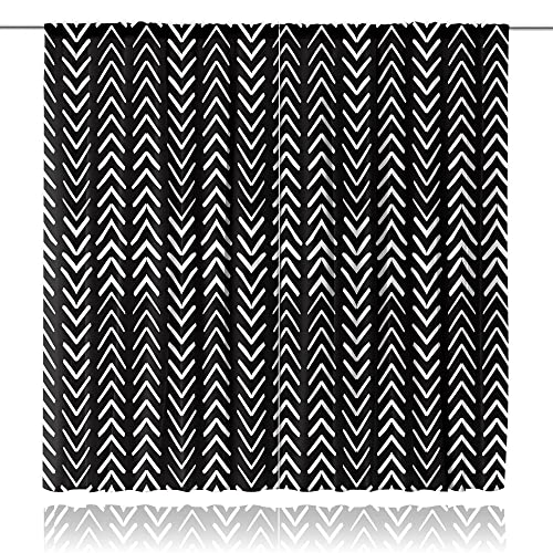 Meshelly Black White Chevron Curtains Big Arrows 2 Panel 42W X 63H Inch Trial Herringbone Geometric Zigzag Monochrome Boho Pattern Rod Pocket Printed Living Room Bedroom Window Drapes Treatment Fabric #TOP2