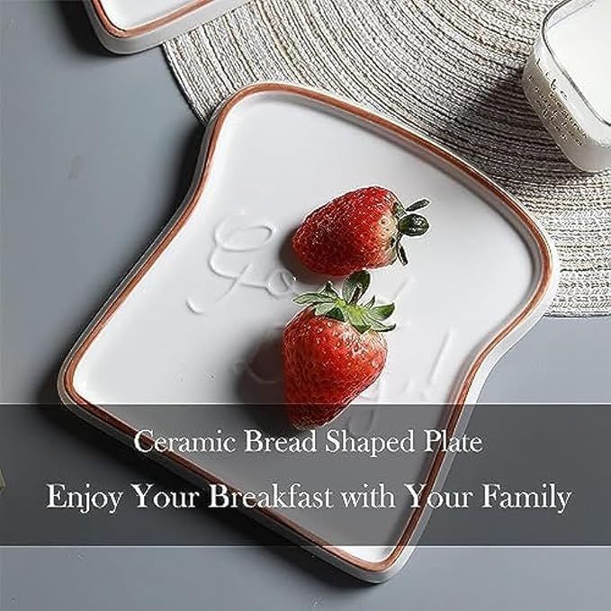Simpáticos platos de cerámica con forma de tostada para tartas, desayuno, pan, ensalada, postre, bonita tostada, regalo creativo, paquete de 2 (Tipo A)