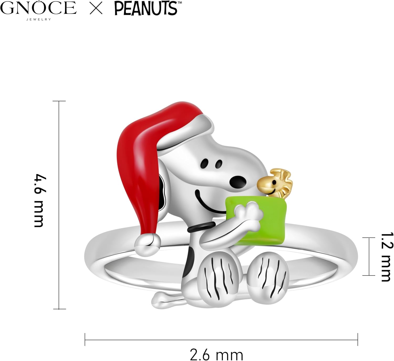 GNOCE Peanuts Christmas Ring for Women,S925 Sterling Silver Ring for Her Wife, Valentine‘s Day, Mother’s Day Jewelry