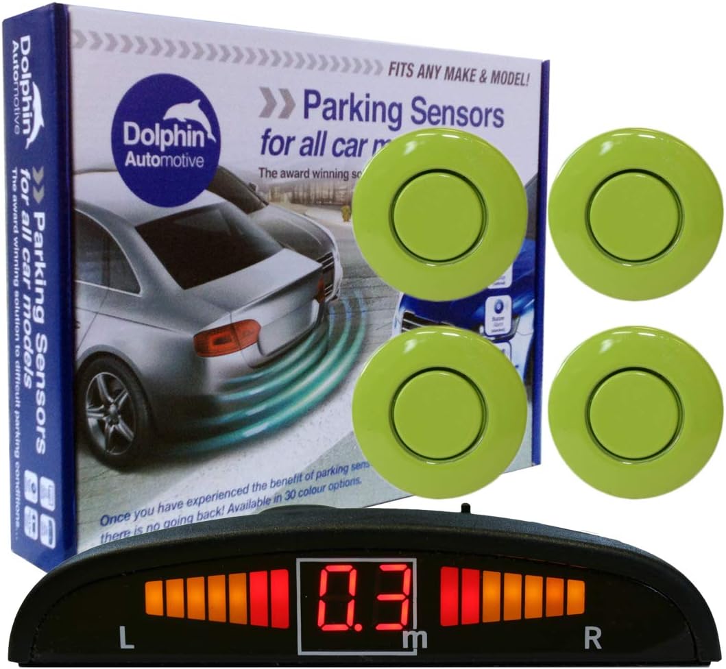 Dolphin Automotive DPS450 Reverse Parking Sensors In 32 Colours 4 Ultrasonic Radar Sensors Kit Audio & Display Alert System - Apple Green