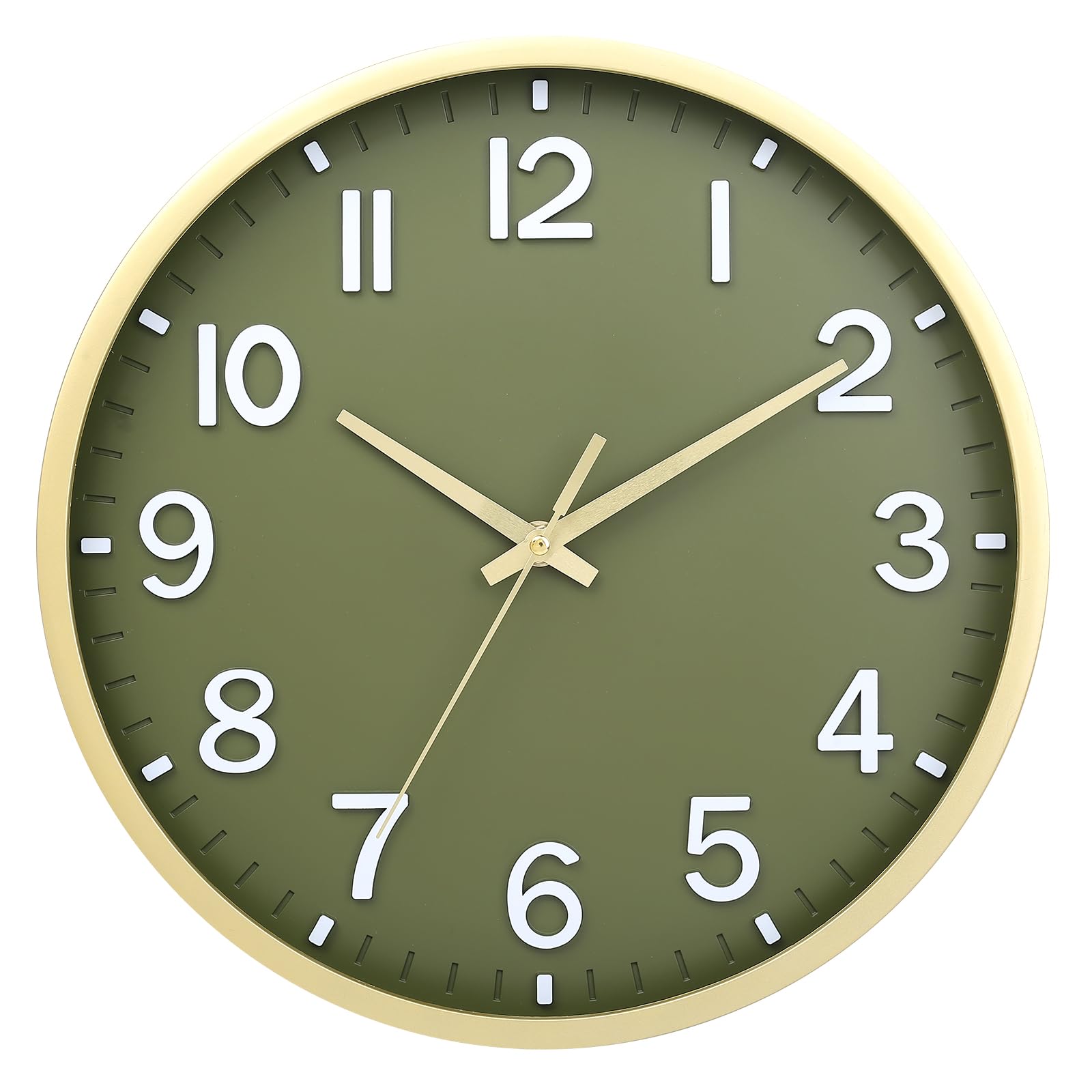 Moiubik Wall Clock 12" Silent Non-Ticking,Modern Wall Clocks Battery Operated for Living Room Bedroom Kitchen Office Classroom Decor(Green Gold)