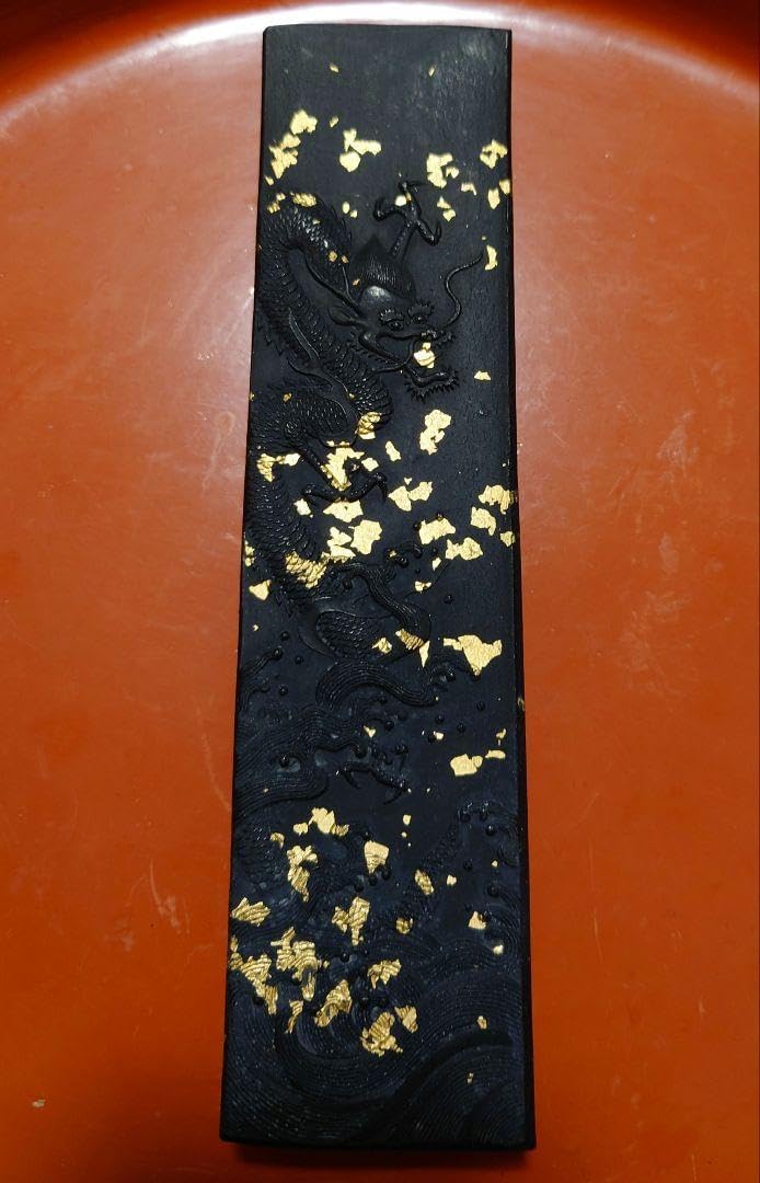 明治〜戦前墨 青墨 10丁型 龍清？ 漱金 金巻 唐墨