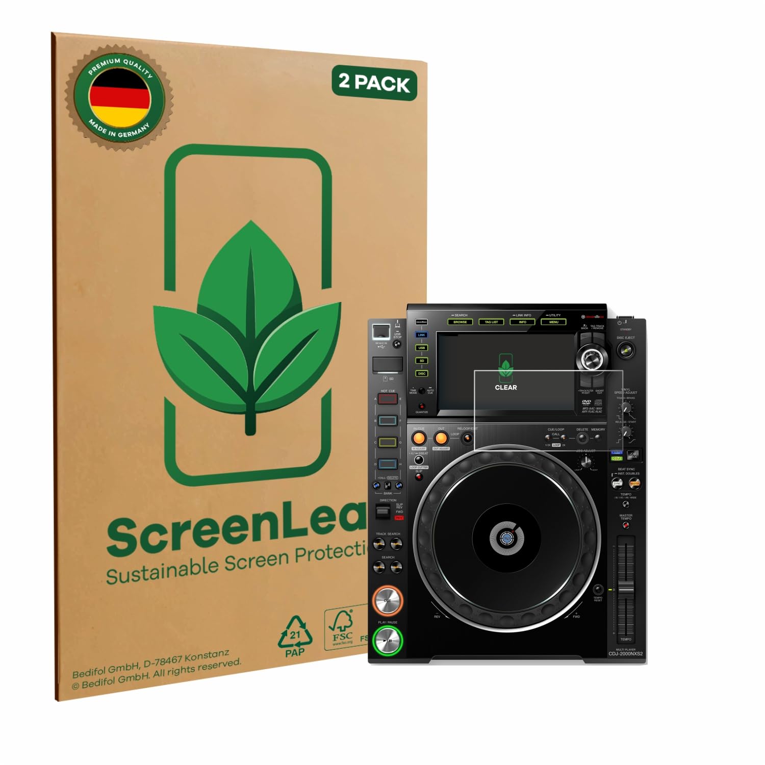 ScreenLeaf (2 Pack Screen Protector Compatible with Pioneer CDJ-2000NXS2 [Sustainable Screen Protection, Clear, Anti-Scratch]