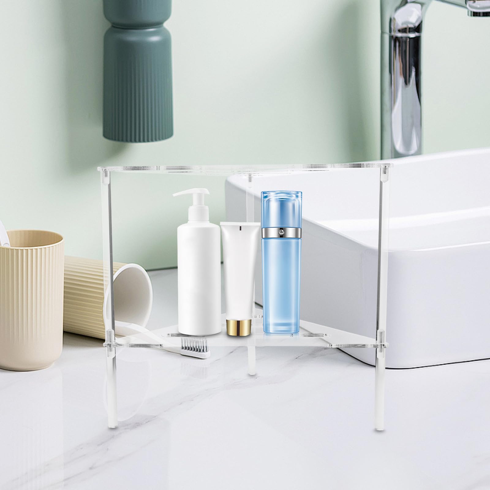 Organizador de Ducha Triangular de Acrílico Moderno y Fácil de Limpiar Diseño que Previene Acumulación de Agua, Estante de Pared para Baño y Almacenamiento en Esquina