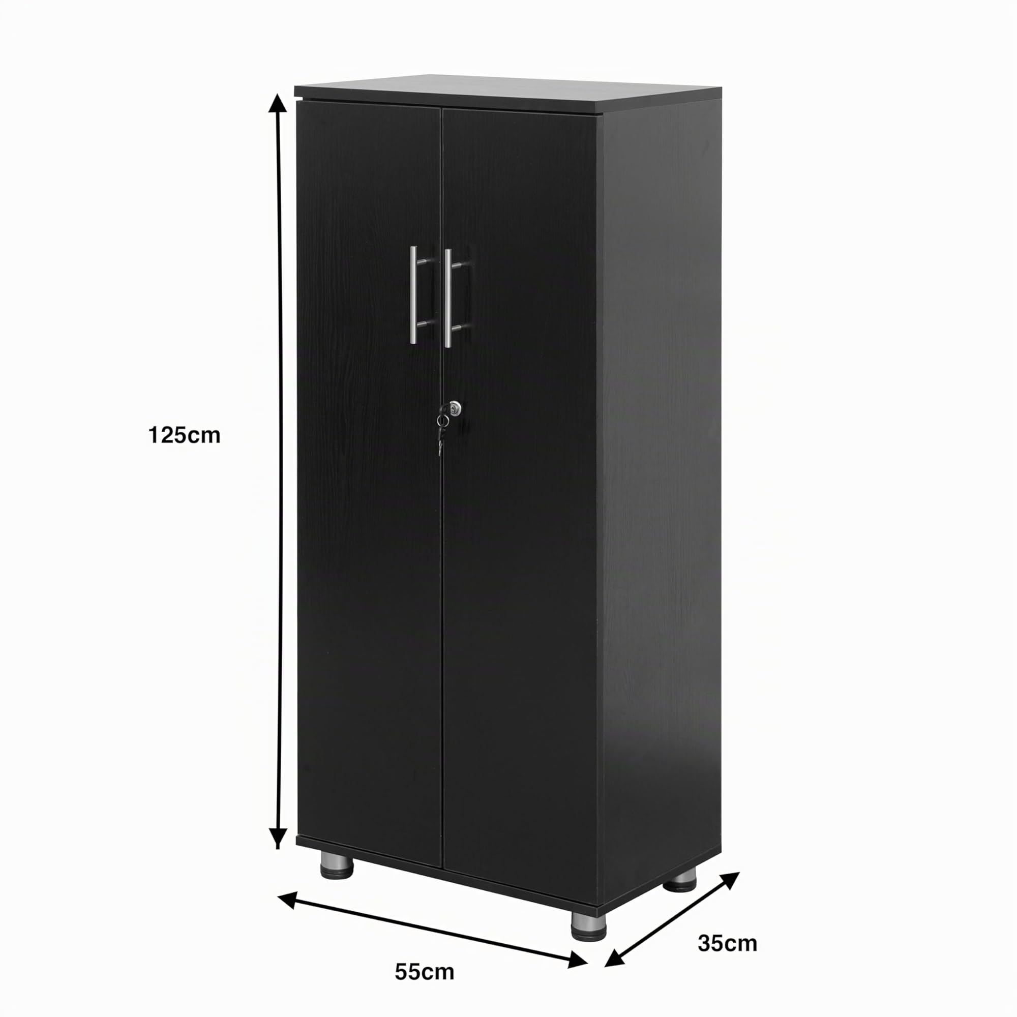 MMT Furniture Designs Armadietto da ufficio in legno nero, armadio con chiusura a 2 ante e 2 ripiani interni