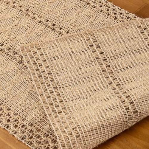Image of MLMC Burlap Boho Table Runner Farmhouse Burlap Jute Table Runner 36 inch Long Rustic Woven Table Centerpiece Decor for Dinning Kitchen Wedding Bridal Shower Eveyrday Use 12x36 Inch