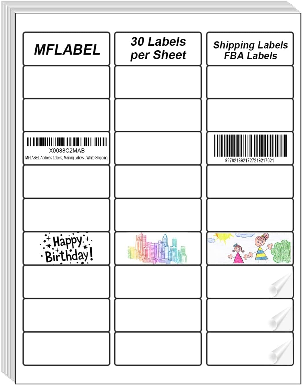 MFLABEL® 100 Sheets 30-UP Easy to Peel Address Labels 1x2-5/8 White Shipping Labels Plus 12pcs Fragile Stickers, Model: MF-TT25.66.3000, Office Shop