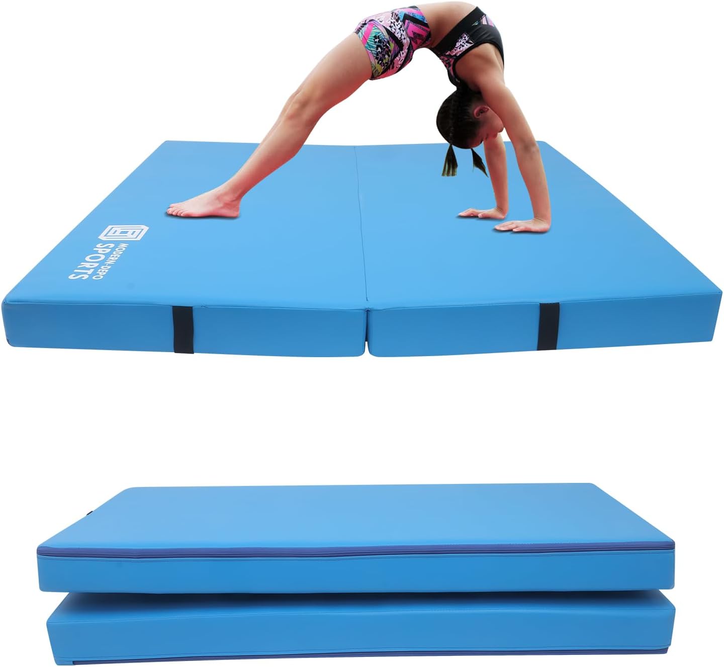 DIKEP 4 inch Thick 2-Panels Fold Gymnastics Mat, 4'x4'x4" Tumbling Mats with Carrying Handles, Anti Tear for Home Gym Fitness Aerobics Stretching Yoga Exercise Dance