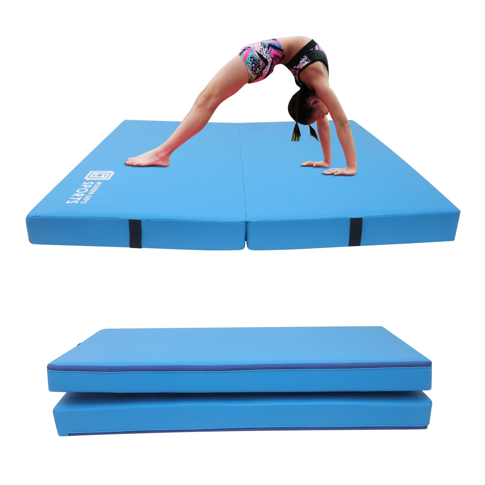 DIKEP 4 inch Thick 2-Panels Fold Gymnastics Mat, 4'x4'x4" Tumbling Mats with Carrying Handles, Anti Tear for Home Gym Fitness Aerobics Stretching Yoga