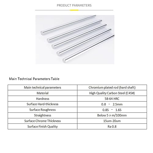 Miniatura 2 de 2 varillas lineales de 0.472 in x 62.205 in, diámetro de 0.472 in, carcasa endurecida, cromada, lisa, lineal, eje de guía  Tolerancia métrica h8 L
