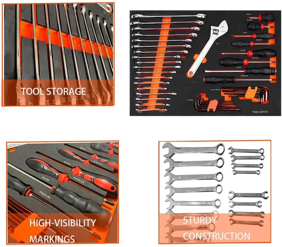 45-Piece Tool Set in Foam Storage Tray – Complete Mechanics Tool Kit Wrench,Screwdrivers & More – Organized Case