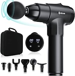 AERLANG Pistola de Masaje Muscular Eléctrica, con 6 Cabezales Intercambiables y 20 Niveles de Velocidad, Masajeador de Músculos Profundo – Regalo para Hombres y Mujeres