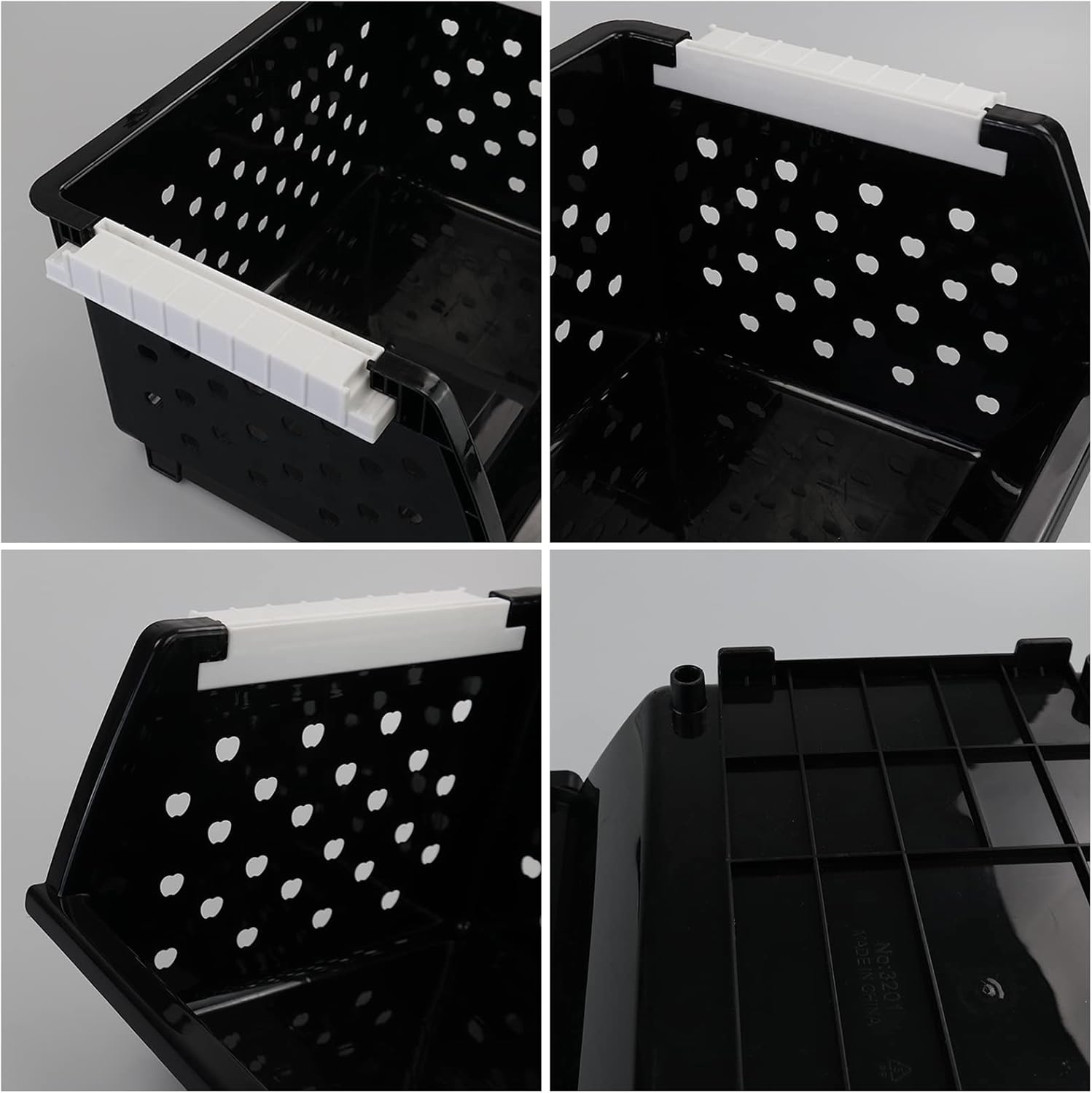 Jekiyo 4 Packs Large Stackable Storage Bins, Plastic Stacking Basket, Black