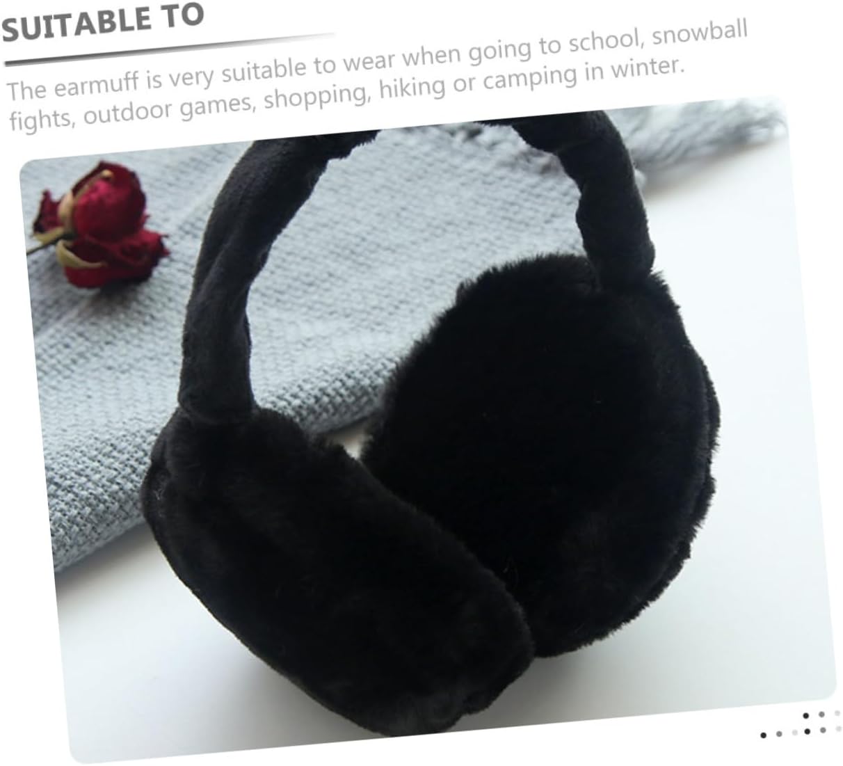 2pcs Winter Warm Earmuffs Foldable Fuzzy Ear Covers for Men Women Windproof Plush Ear Muffs for Outdoor Sports Comfortable Cold Weather Protection Black