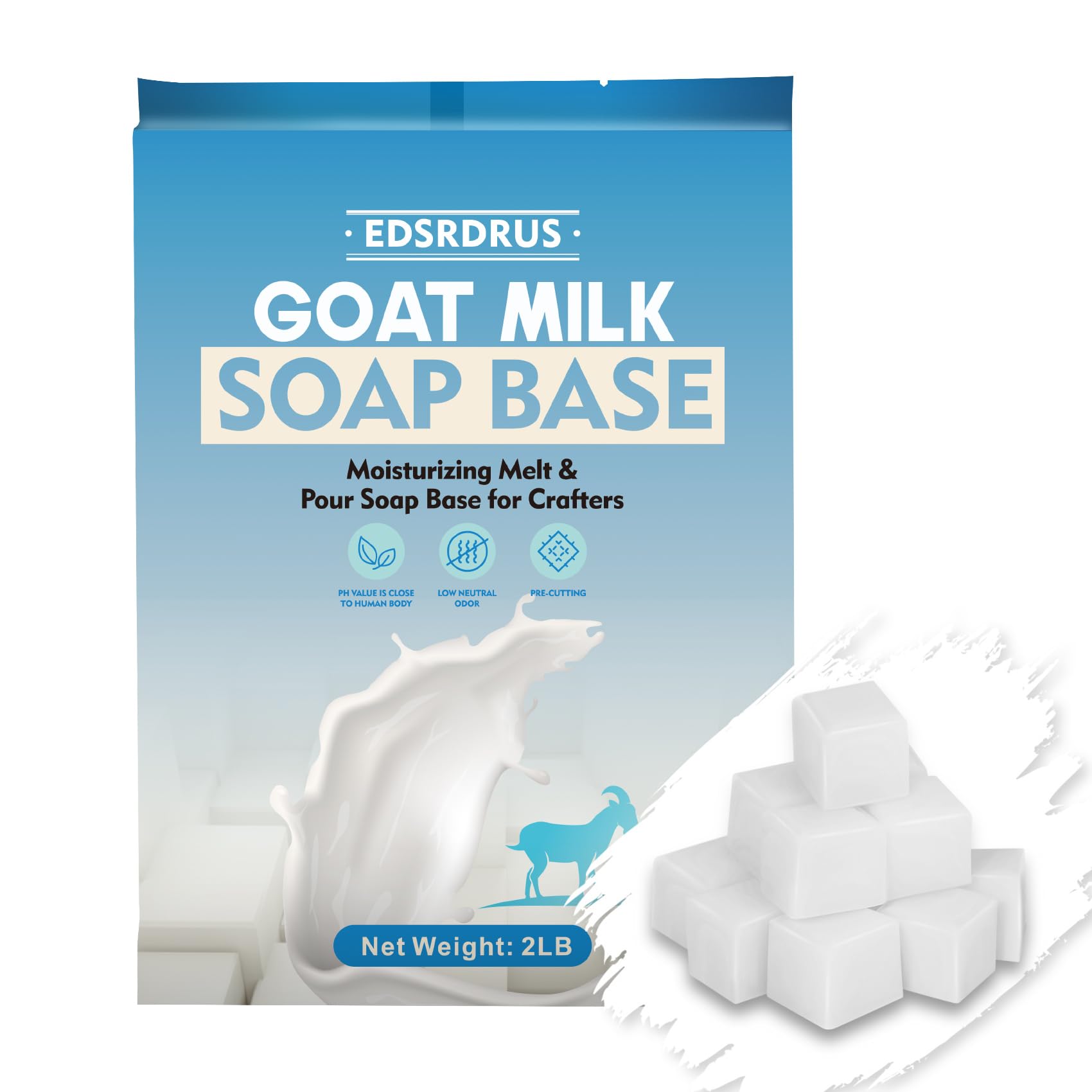 EDSRDRUS 2 LB Goat Milk Soap Base Pre-Cut Moisturizing Natural Base Melt and Pour DIY Handmade for Crafting Soap Making