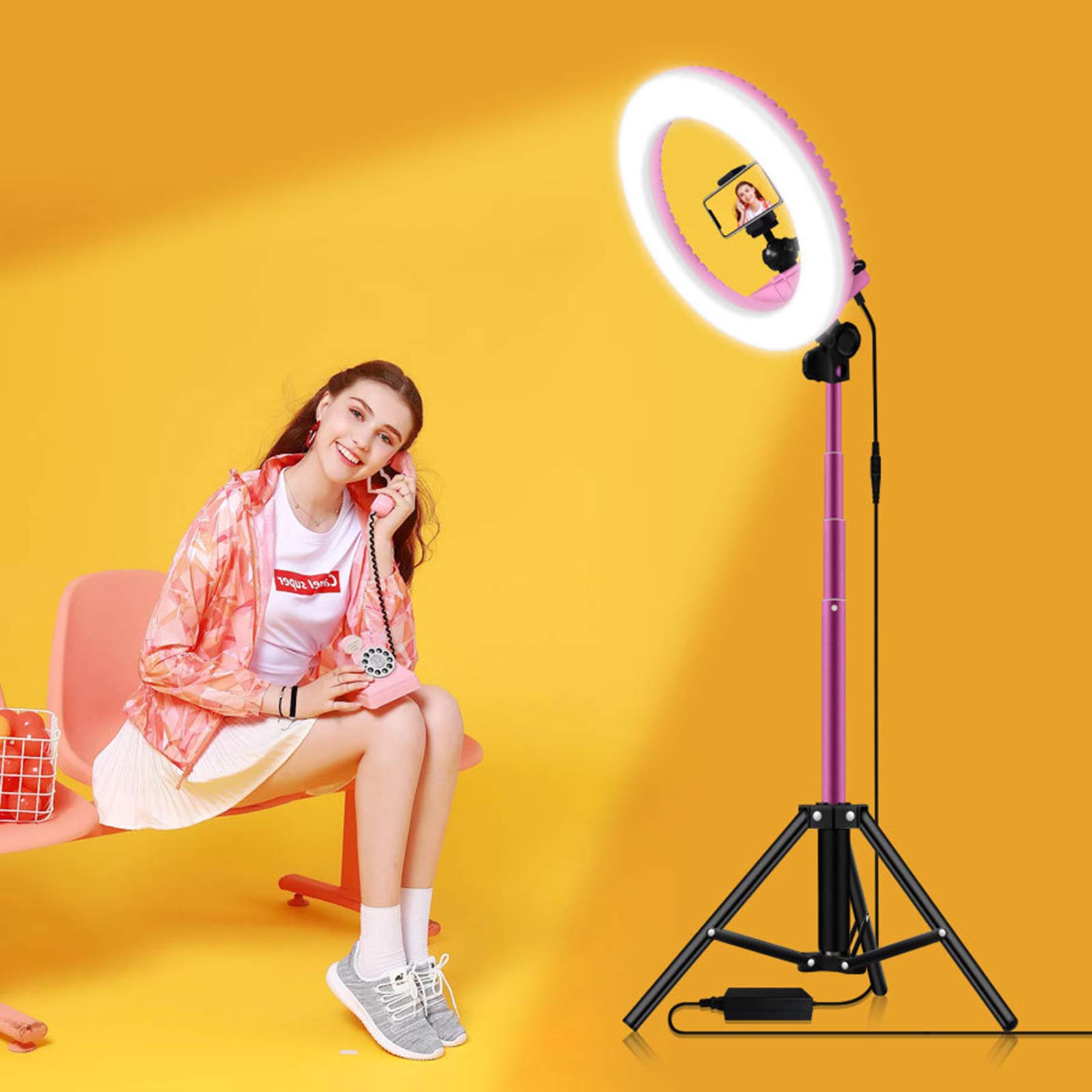Luce LED Anello Treppiedi Luce per Selfie LED 14" con Treppiede da 170cm e Phone Holder, Telecomando Wireless, Lampada Led LED Dimmerabile per Youtube, tik tok, Trucco, Fotografia,Nero