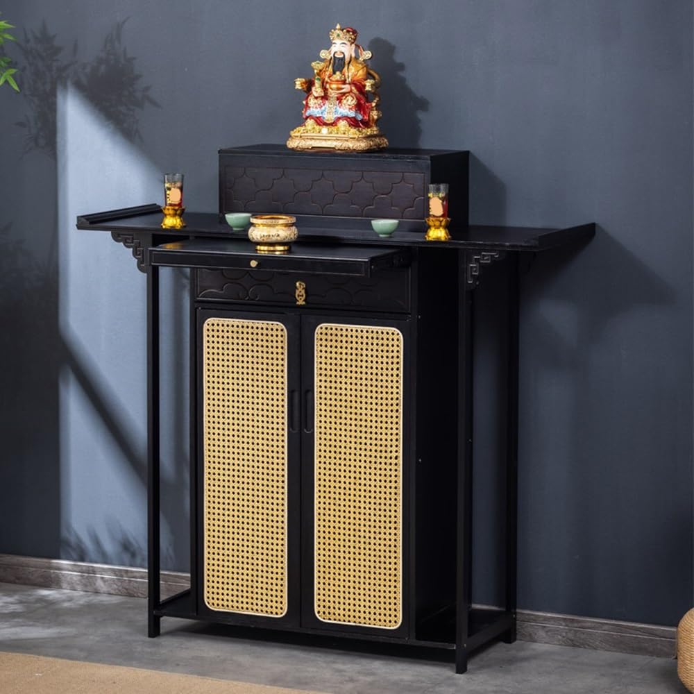 Tavola d'altare Cinese Consolle con Ante Tradizionale | Armadietto da altare in legno(Bruin,Piccolo)