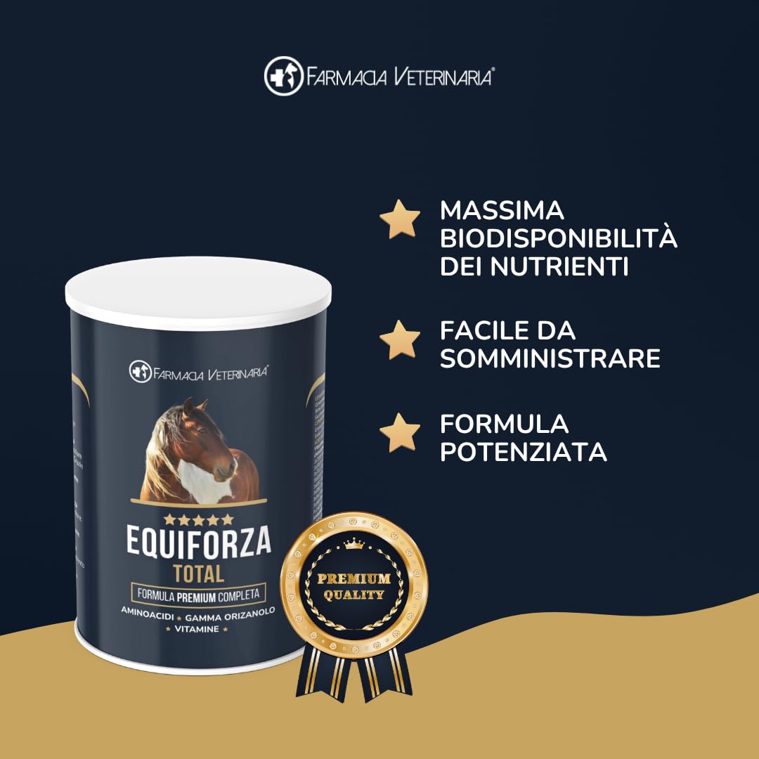 Equiforza Total Integratore in Polvere per Cavalli con BCAA, L-Carnitina, Gamma Orizanolo e Spirulina, Sviluppo Muscolare, Energia e Recupero, 1,5 kg