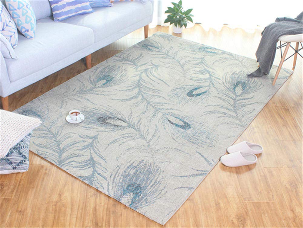 Tapis de chevet gris bleu tapis de cuisine durable motif plume 60x120cm
