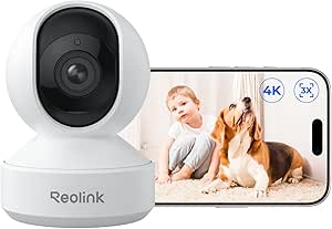 REOLINK Smart 4K UHD Pan & Tilt Dual-Band Wi-Fi 6 Indoor Security Camera with 3X Optical Zoom, Auto-Tracking, People/Pet Detection, Crying Sound Detection, Privacy Mode, and Bluetooth Setup, E1 Zoom asin的图片