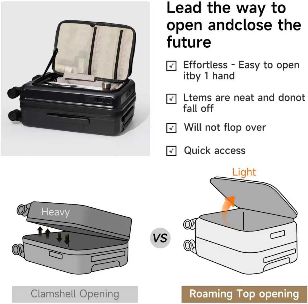 ROAMING Expandable 20 Inch Carry On Luggage with Mute Brake Wheels Airline Approved Hard Shell Suitcases with Front Pocket Top Opening Luggage with TSA Lock for Short Business Travel, Black - Image 3