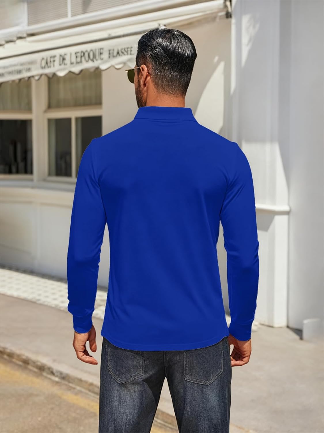 Mens Long Sleeve Polo Shirts Casual Button Collared T-Shirt Pullover Tee Golf Shirt - Image 3