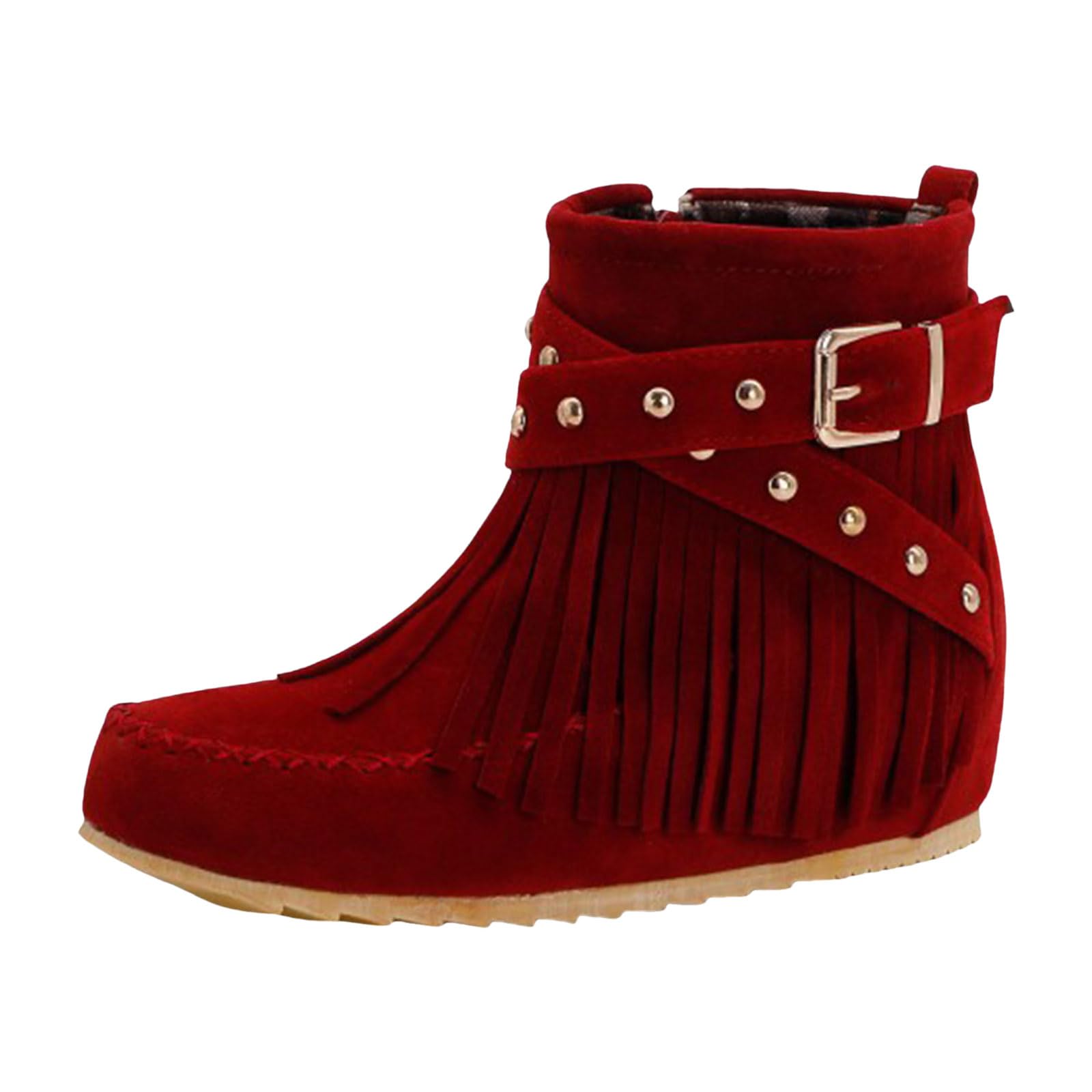 Fringe Cowboy Boots for Women 2025 Wide Width Suede Western Cowgirl Ankle Booties Round Toe Flats Ladies Fall