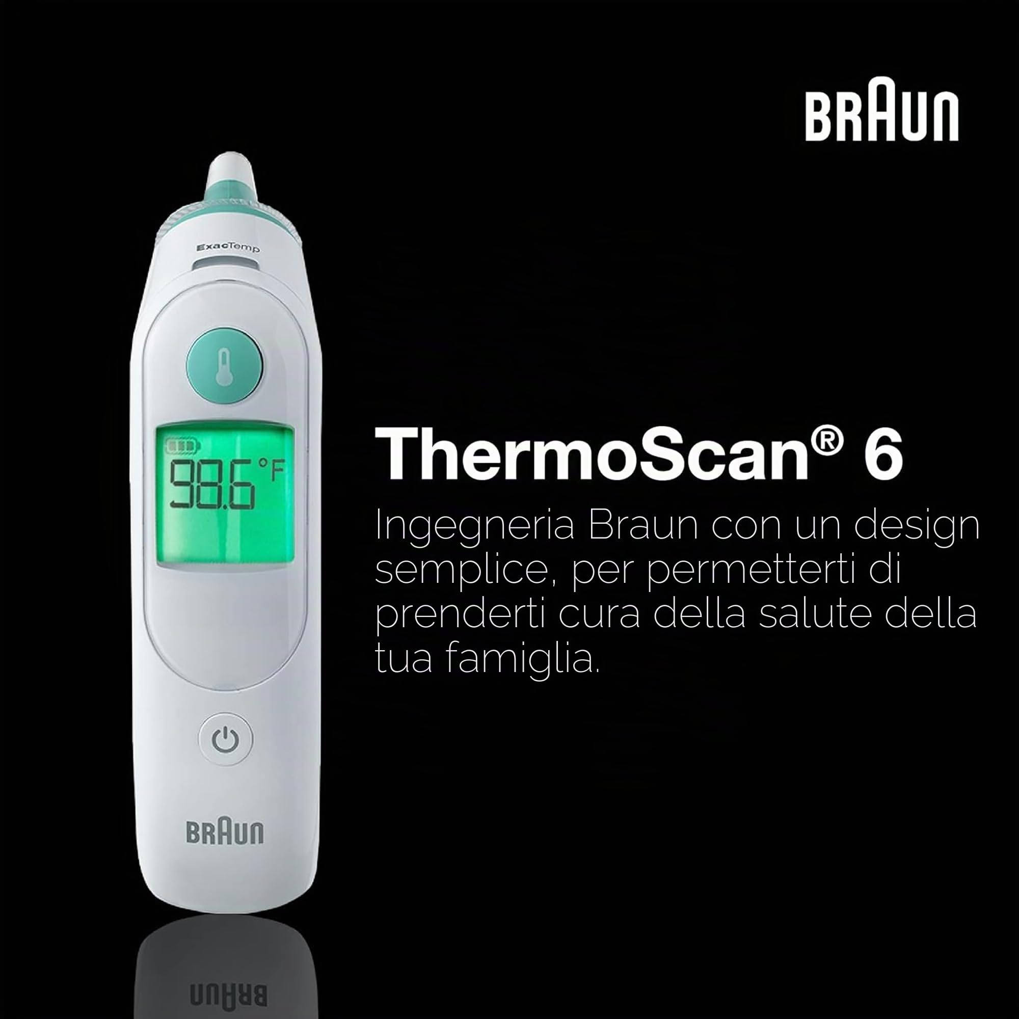 Braun ThermoScan 6, IRT6515 - Termometro digitale per le orecchie per adulti, neonati, bambini e bambini, veloce, delicato e accurato con risultati codificati a colori, bianco